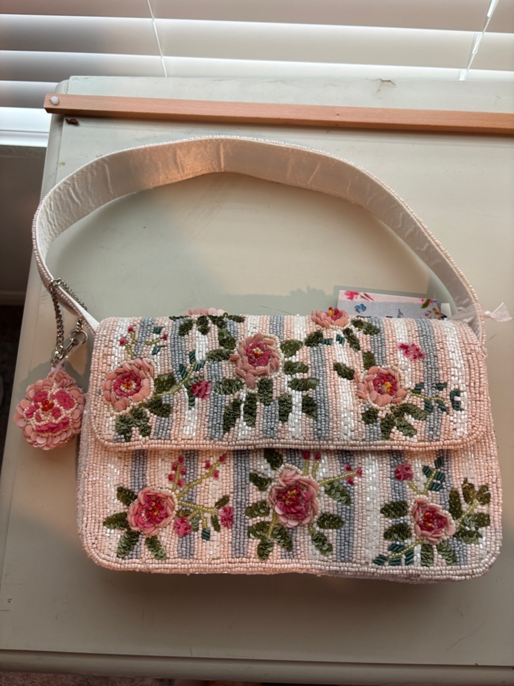 Marshalls Pink Beaded Floral Shoulder Bag